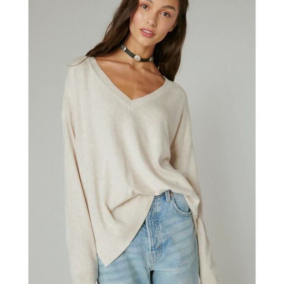 Lucky Brand Cloud Soft V-Neck Sweater Straw Heather (Size L) NWOT - Picture 1 of 13